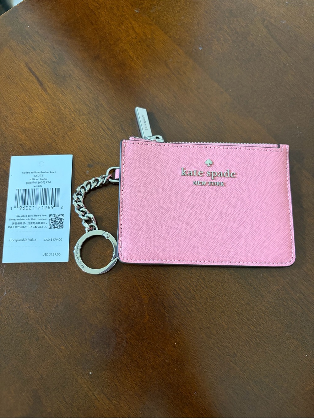kate spade Pink Key Ring Card Holder - Grapefruit Soda MSRP $129